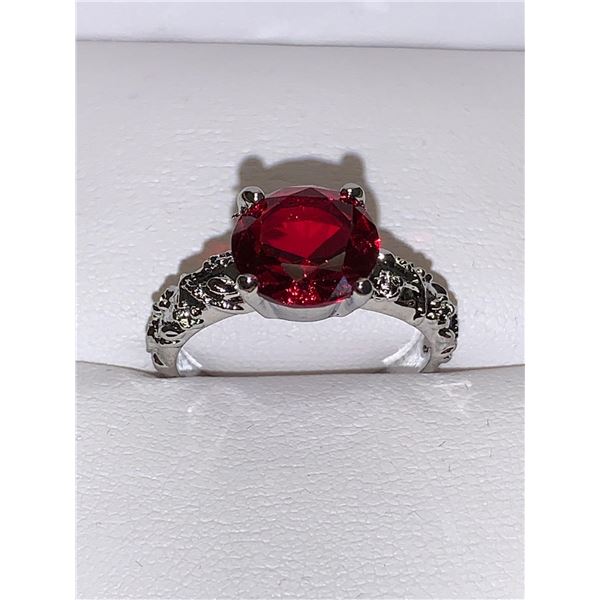 Ladies Brilliant Cut 1.0 Carat solitaire ruby style solitaire Silver Dress ring