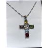 Image 1 : Multi-Gem amethyst, aquamarine, citrine Cross Necklace with chain set