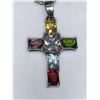 Image 2 : Multi-Gem amethyst, aquamarine, citrine Cross Necklace with chain set