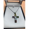 Image 3 : Multi-Gem amethyst, aquamarine, citrine Cross Necklace with chain set