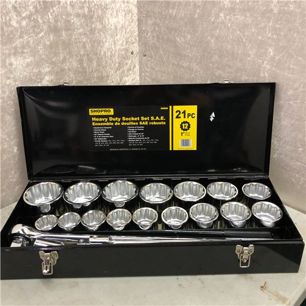 Shopro Professional heavy duty 21 pc. socket set 1in drive S.A.E.
