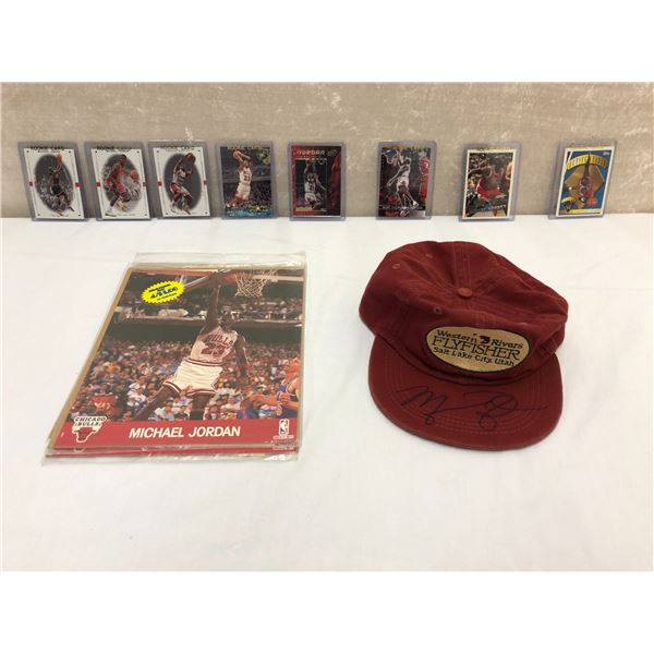 Group of 11pcs. Michael Jordan Chicago Bulls memorabilia - 8 rookie cards/ 2 action photos & signed