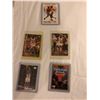 Image 2 : Group of 8 pc. Michael Jordan Chicago Bulls memorabilia - 5 rookie cards/ 2 action photos & upper de
