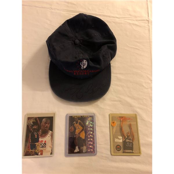 Group of 4 pcs. Shaquille O' Neal memorabilia - 3 trading cards including 1 rookie & signed ball cap