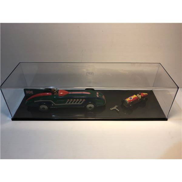 Schylling nostalgic tin toy lithogram wind-up toy car set - 2pc set w/ key in display case