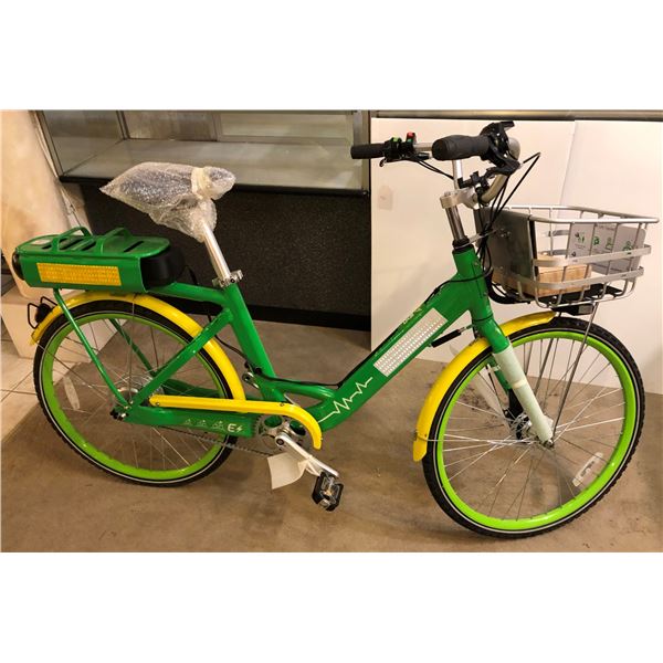 "NEW" EVO E-Assisted electric bicycle - GPS tracked w/ charger & battery back green & yellow