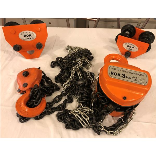 ROK 3 ton chain hoist w/ 2 ROK trolleys
