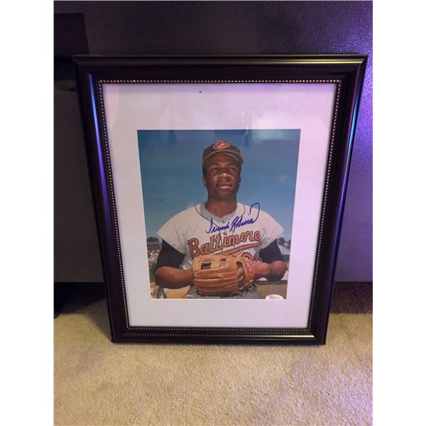Framed Frank Robinson signed print certified by West Coast Authentics - approx. 15 1/2in x 12 1/2in