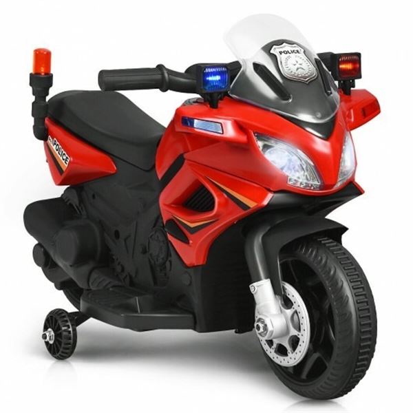 Red 6V kids 4-wheel ride-on police motor cycle w/ training wheels - TY327415US-RE (assembly required