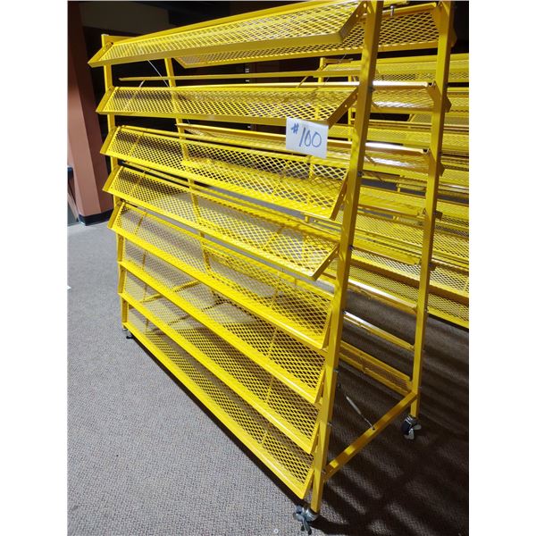NEW ROLLING METAL SHOE DISPLAY, (COST APPROX. $500.00 NEW)