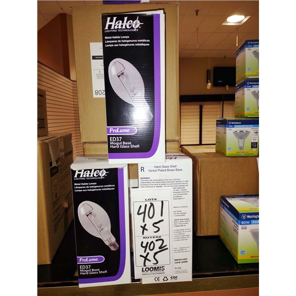 HALCO PROLUME ED37 400 WATT METAL HALIDE LAMPS (X5)