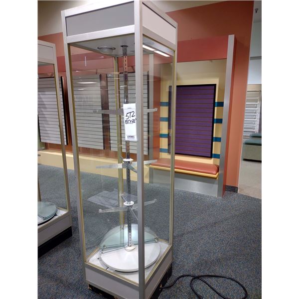 GLASS ELECTRIC REVOLVING LIGHT UP FLOOR DISPLAY, 83"H X 22"W X 22"D