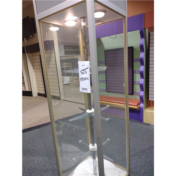 GLASS ELECTRIC REVOLVING LIGHT UP FLOOR DISPLAY, 83"H X 22"W X 22"D