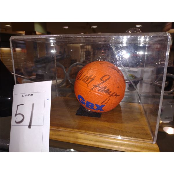 BASKETBALL LEGEND WALT FRAZIER SIGNED BASKETBALL IN DISPLAY CASE
