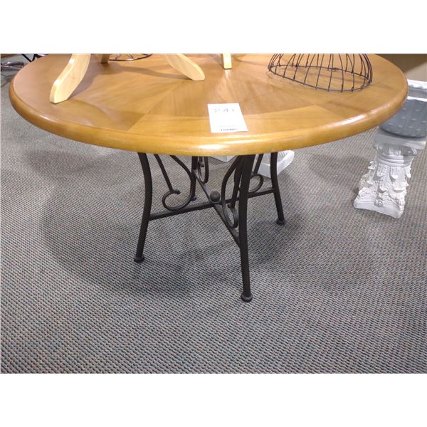 ROUND TOP WOOD TABLE W/ METAL BASE, LIKE-NEW, 44.5" DIA. X 30.5" HIGH