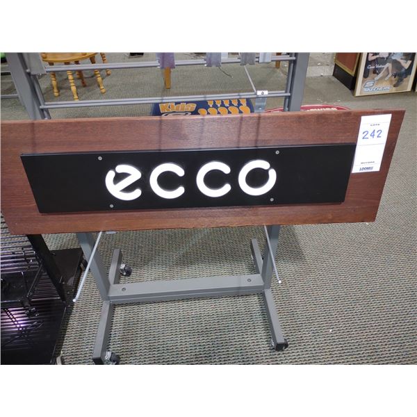 ECCO WOODEN FLOOR SIGN W/ METAL STAND, 38"L X 11.5"W X 0.75" THICK
