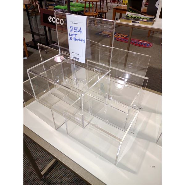 LOT OF 5 ACRYLIC DISPLAY BOXES, 11"H X 9"L X 6"D