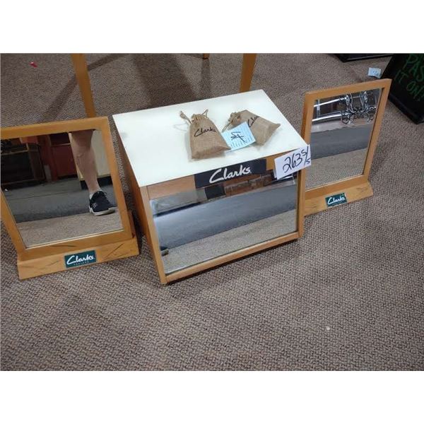 CLARKS 5 PC LOT, FLOOR MIRRORS, MIRRORED BENCH