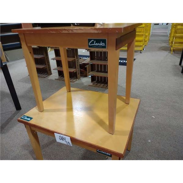 PAIR OF CLARKS WOOD TABLES