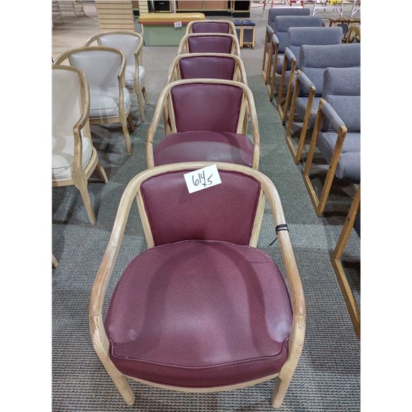 CUSHIONED BURGUNDY CHAIRS, GOOD CONDITION (X5)