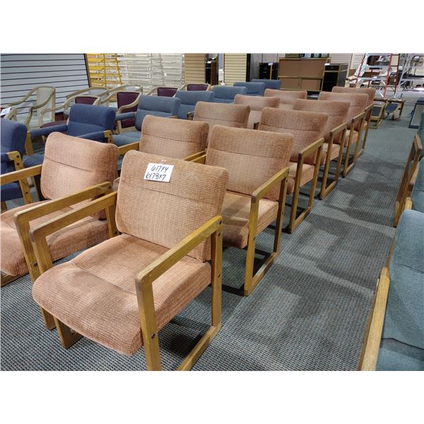 OAK FRAMED ORANGE CUSHIONED CHAIRS, GOOD CONDITION (X4)