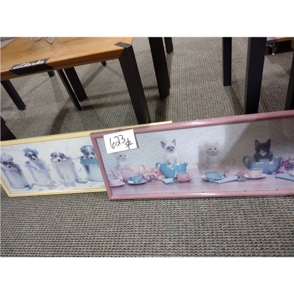 2 PC FRAMED PET KITTENS/PUPPIES PRINTS