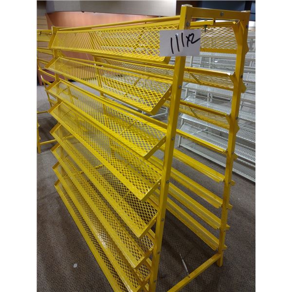 NEW OR LIKE-NEW POWDER COATED METAL SHOE RACK, YELLOW, COST APPROX $500.00 EA. NEW (X2)