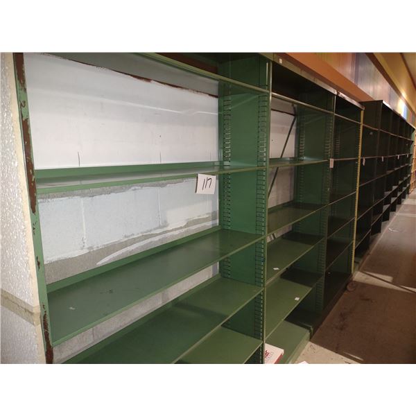 16 RUNNING FT METAL SHELVING, 4 UPRIGHTS (81"H), 20 SHELVES (48"W), 4