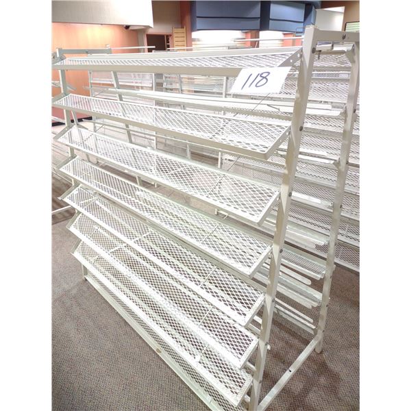 NEW OR LIKE-NEW POWDER COATED METAL SHOE DISPLAY RACK, WHITE, COST APPROX $500.00 EA. NEW