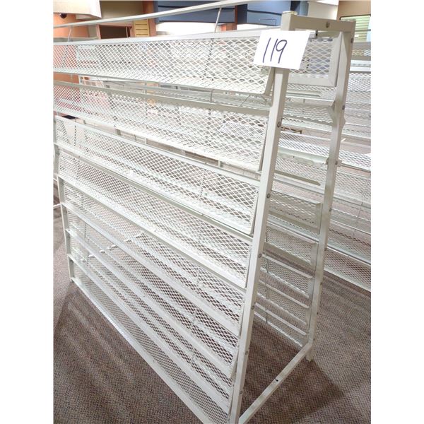 NEW OR LIKE-NEW POWDER COATED METAL SHOE DISPLAY RACK, WHITE, COST APPROX $500.00 EA. NEW