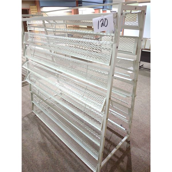 NEW METAL SHOE RACK, WHITENEW OR LIKE-NEW POWDER COATED METAL SHOE DISPLAY RACK, WHITE, COST APPROX 