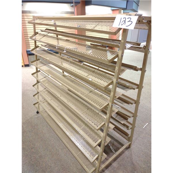 NEW OR LIKE-NEW POWDER COATED METAL SHOE DISPLAY RACK, TAN, COST APPROX $500.00 EA. NEW