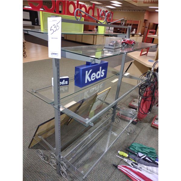 LIKE-NEW METAL/GLASS DISPLAY SHELF, 5FT HIGH X 26" WIDE