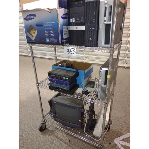CHROME ROLLING CART W/ ALL ELECTRONICS INCLUDED