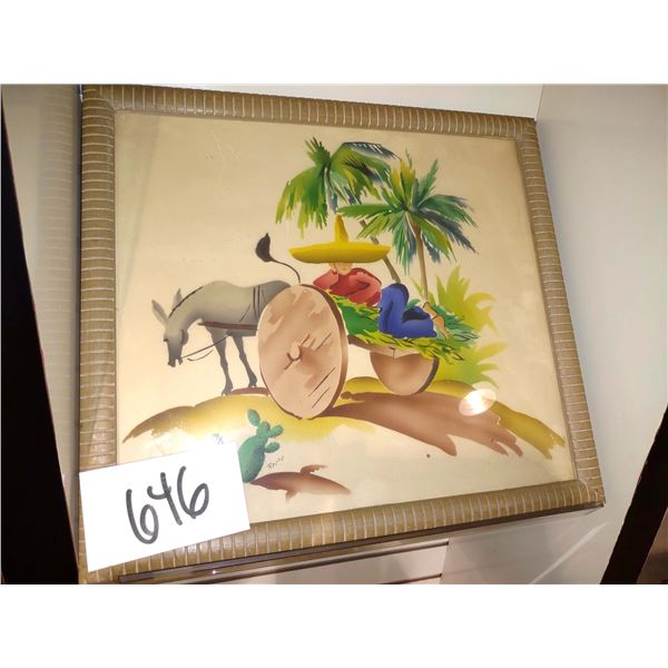 "TROPICAL" AIRBRUSH PAINTING, FRAMED AND SIGNED ROCHE, 18"T x 20"W
