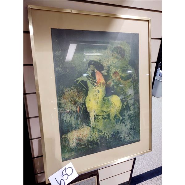 WOMAN ON HORSE, FRAMED, 32.5"T x 26.5"W