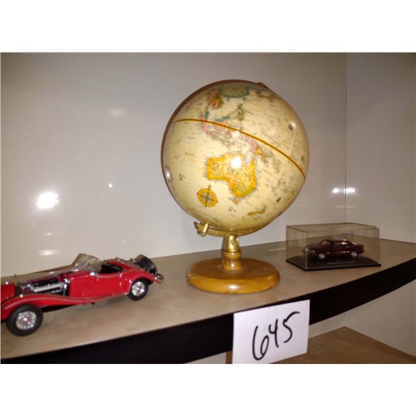 GLOBE AND 2 DIECAST METAL COLLECTOR'S CARS