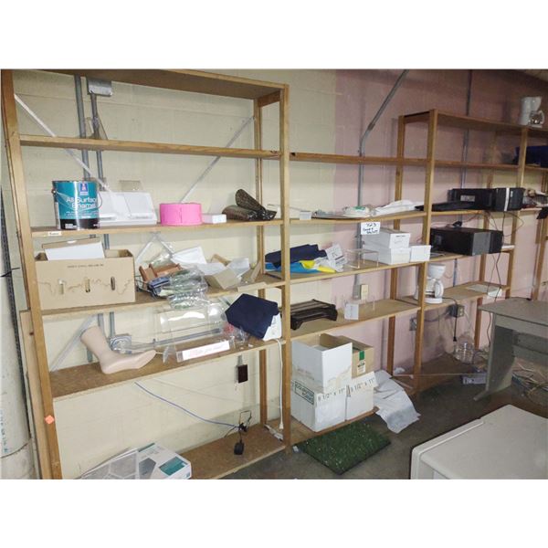 SHELVING LOT W/ ALL ELECTRONIC GOODS ON SHELVES INCLUDED