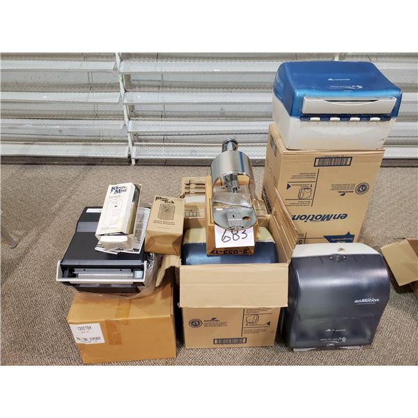 LOT OF 8 HAND TOWEL DISPENSERS AND AUTOMATIC AEROSOL, ROLL DISPENSERS