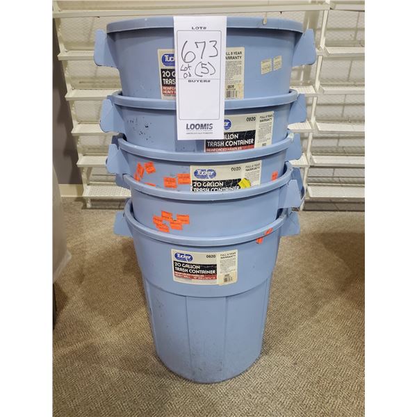 TUCKER 20 GAL TRASH CONTAINERS (X5)