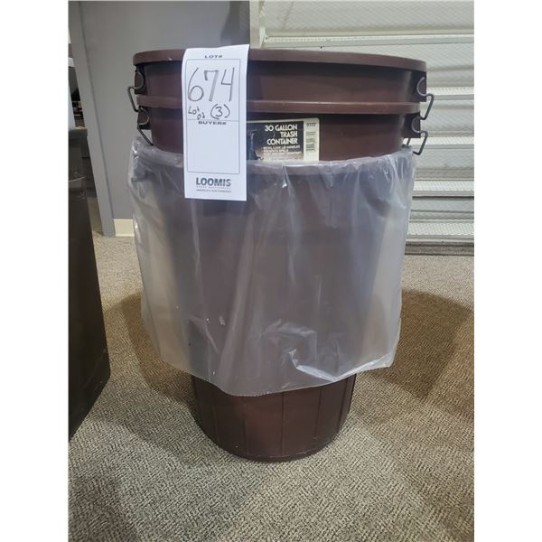 30 GALLON TRASH CONTAINERS (X3)
