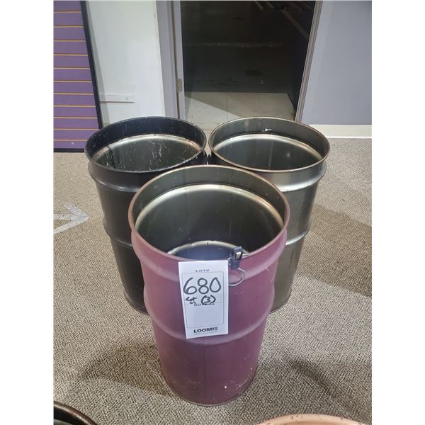 HEAVY METAL ROUND GARBAGE CONTAINERS (X3)