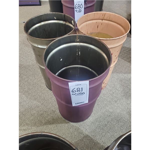 3 HEAVY METAL ROUND GARBAGE CONTAINERS