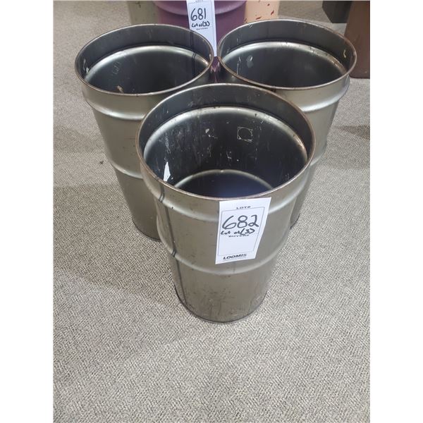3 HEAVY METAL ROUND GARBAGE CONTAINERS