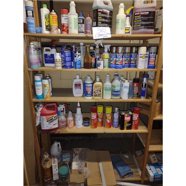 ASSORTED LOT OF OIL, PEST CONTROL, CLEANING FLUIDS