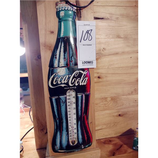 ANTIQUE COCA COLA BOTTLE THERMOMETER, METAL 29"L X 8.5"W