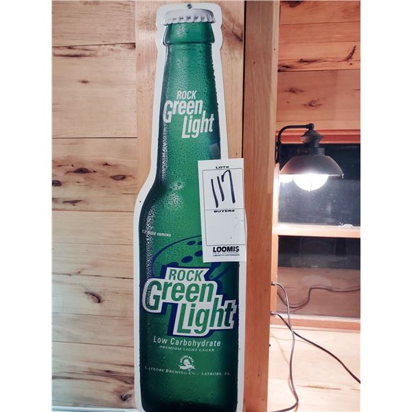 ROLLING ROCK GREEN LIGHT ADVERTISING SIGN, 36"H X 10"W