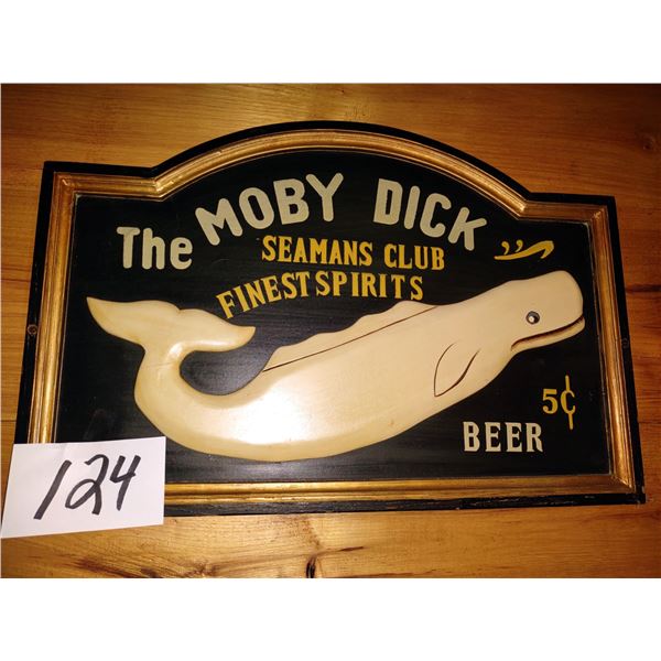 "THE MOBY DICK" CARVED WOODEN SIGN, HAND PAINTED