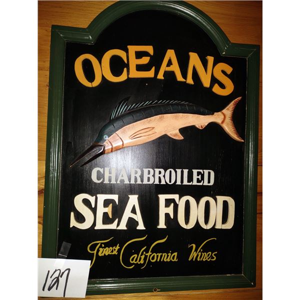 "OCEANS" CARVED WOODEN SIGN, HAND PAINTED