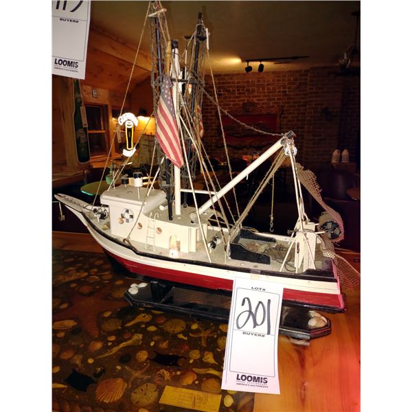 ALL WOOD HAND CRAFTED FISHING VESSEL, 32" X 27"